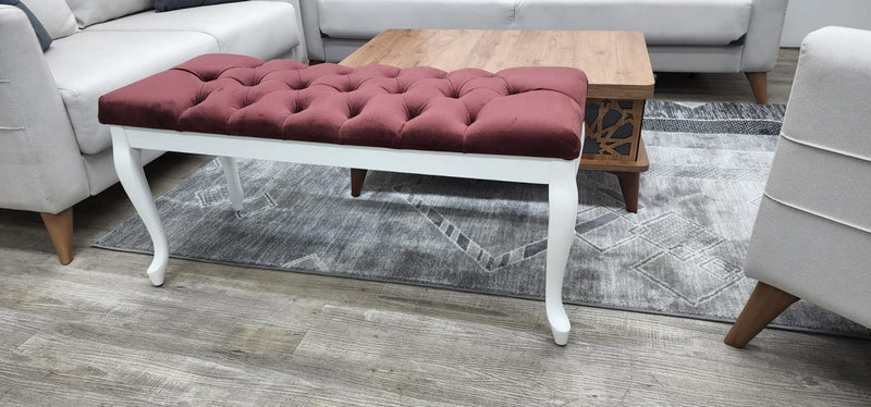 Bench With Wood Legs in Blue-White - 790-BENCH-NOVA140