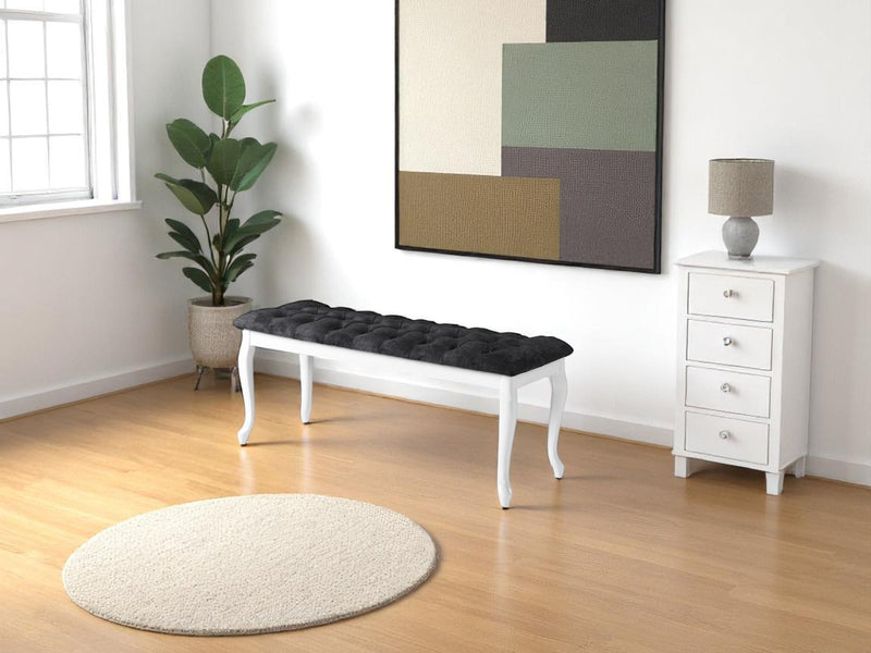 Bench With Wood Legs in Blue-White - 790-BENCH-NOVA140