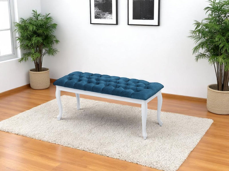 Bench With Wood Legs in Grey-White - 790-BENCH-H12-W