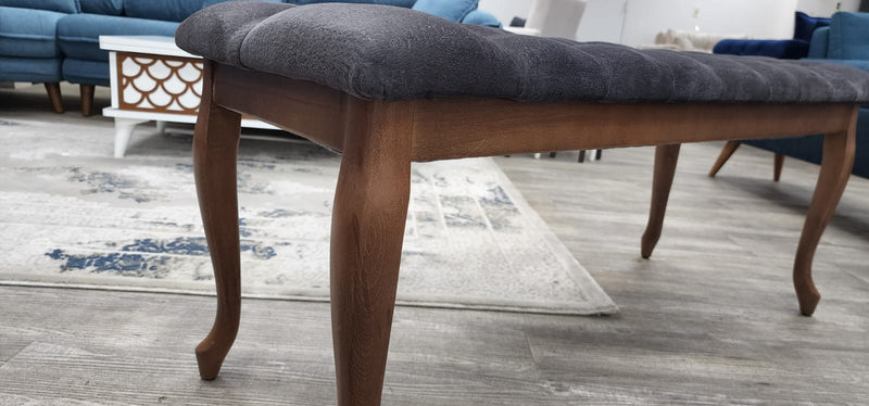 Bench With Wood Legs in Grey-White - 790-BENCH-H12-W