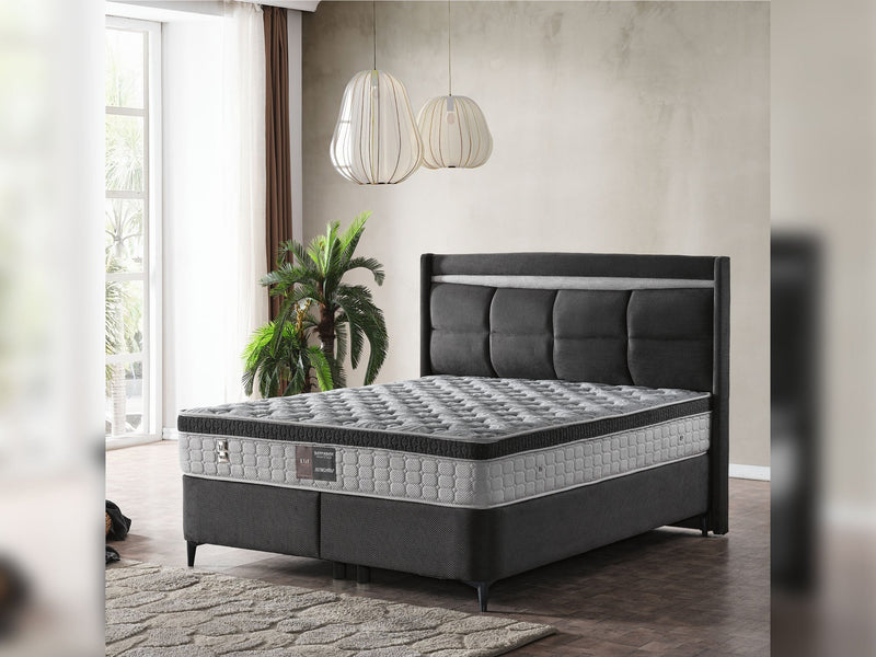 Bergama Storage Bed With Headboard - Queen in Dark Grey - 200-ELIF-BER-150-EY350-SB