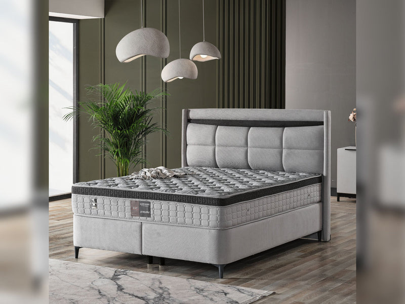 Bergama Storage Bed With Headboard - Queen in Light Grey - 200-ELIF-BER-150-EY354-SB