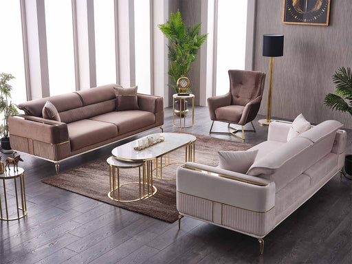 Berlin 4-pieces (2 Sofa & 2 Chair) Livingroom in Brown - Cream - 200-SAN-BER-BRO-CRE-3311