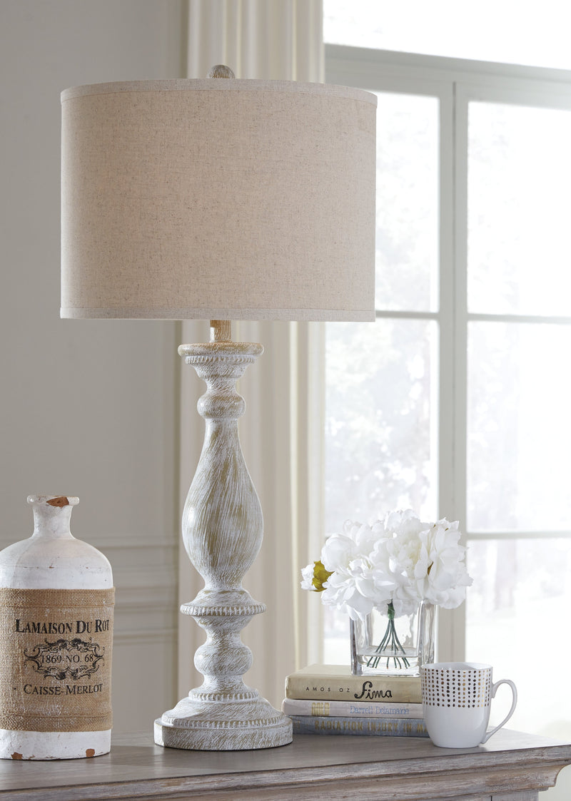 Bernadate 3-Piece Floor Lamp with 2 Table Lamps Set in Whitewash from Ashley - DMV Furniture