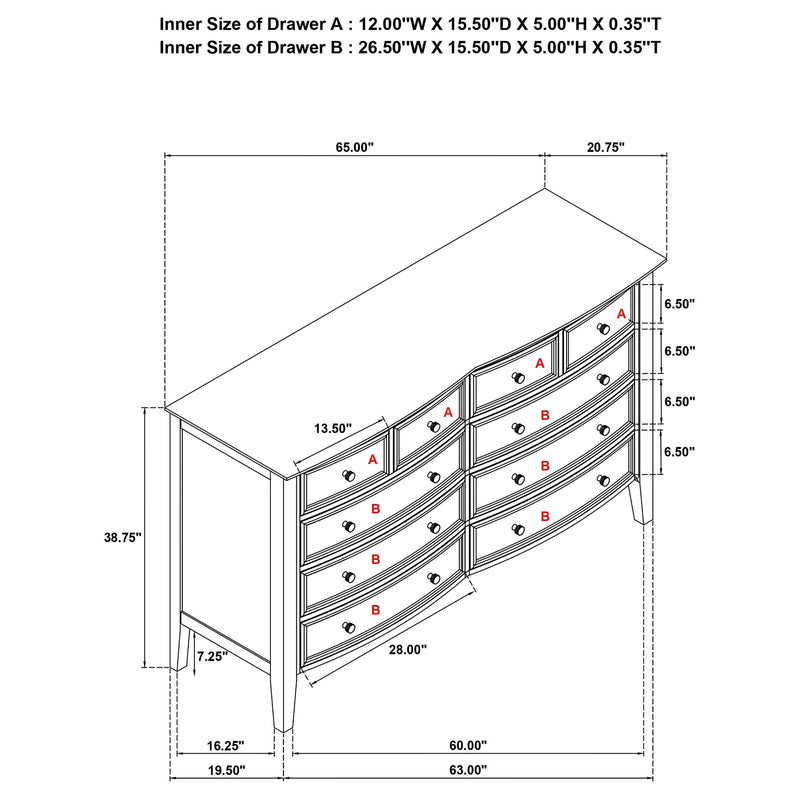 Bexhill 10-drawer Dresser Cabinet White - 223473