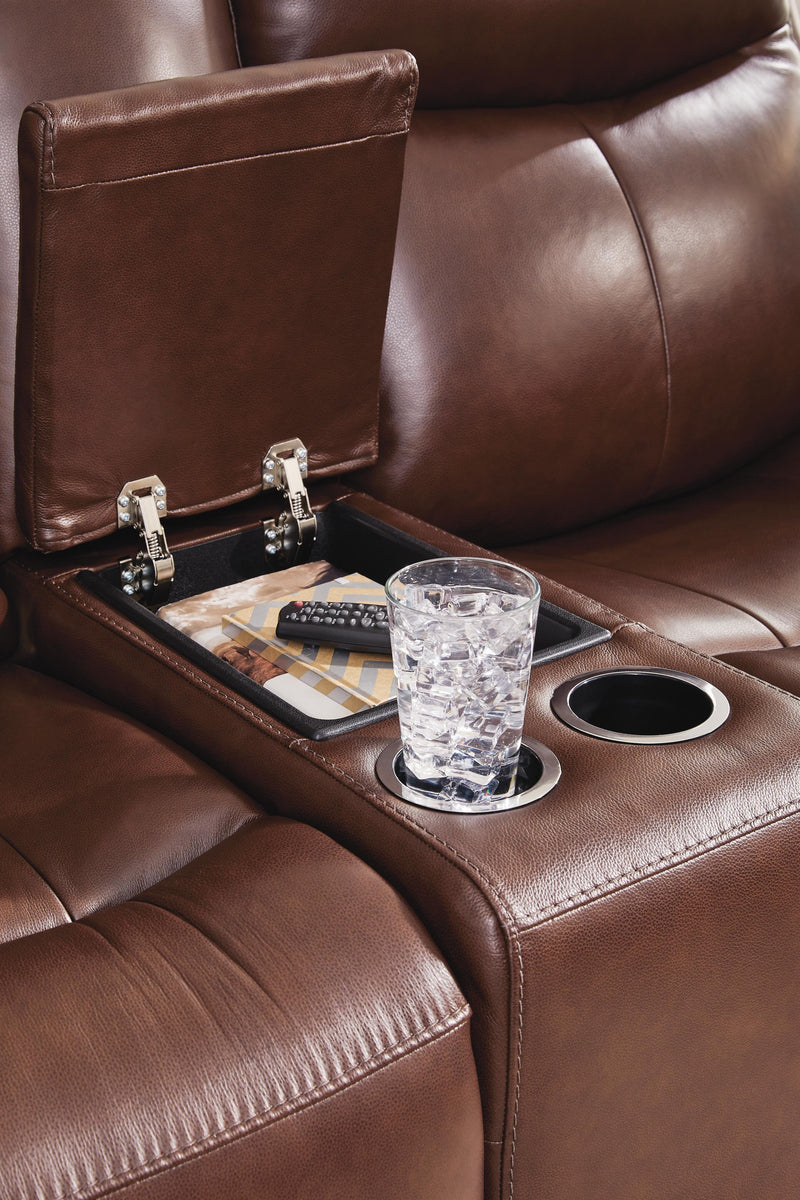 Bexhurst Mahogany Power Reclining Loveseat with Console - PCU1210218