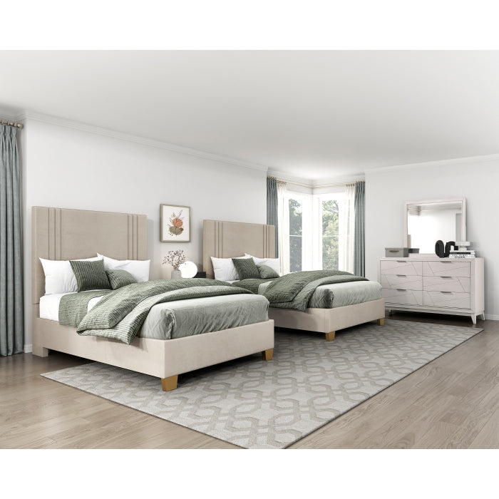 BHE5878BE-39* (2) 39” Beige Microfiber Platform Bed - BHE5878BE-39*