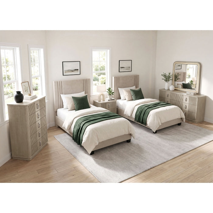 BHE5878BE-48* (2) 48" Beige Microfiber Platform Bed - BHE5878BE-48*