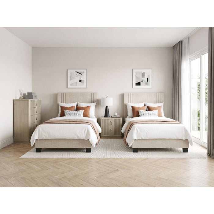 BHE5878NLB-48* (2) 48” Light Beige Microfiber Platform Bed - BHE5878NLB-48*