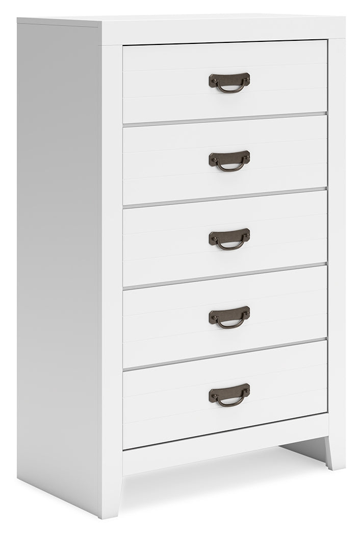 Binterglen California King Panel Bed with Mirrored Dresser and Chest in White from Ashley - DMV Furniture