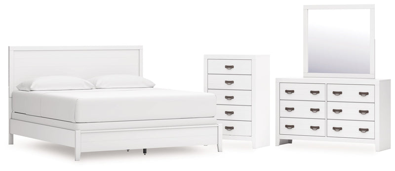 Binterglen California King Panel Bed with Mirrored Dresser and Chest in White from Ashley - DMV Furniture