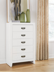 Binterglen California King Panel Bed with Mirrored Dresser and Chest in White from Ashley - DMV Furniture