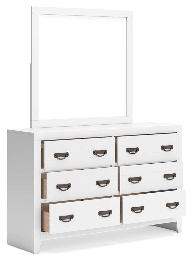 Binterglen California King Panel Bed with Mirrored Dresser and Chest in White from Ashley - DMV Furniture