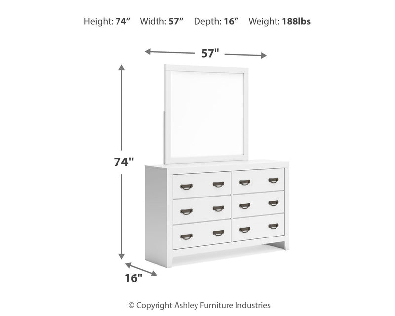 Binterglen California King Panel Bed with Mirrored Dresser and Chest in White from Ashley - DMV Furniture