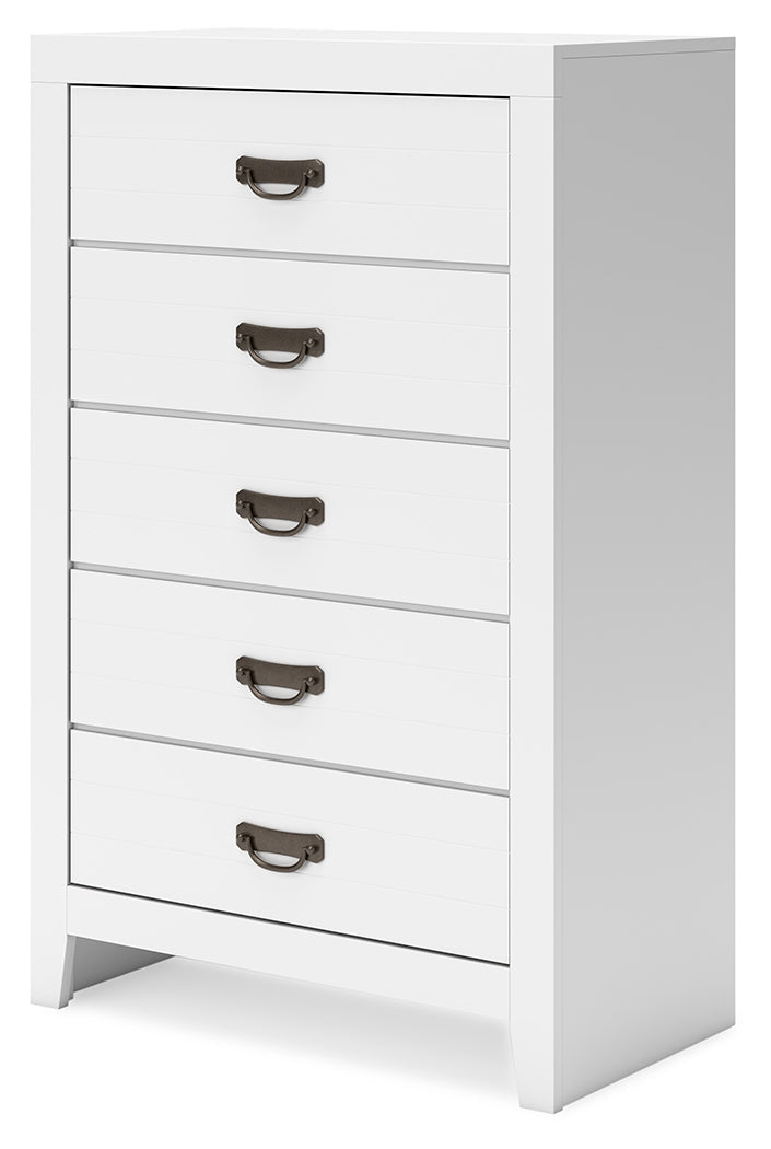 Binterglen California King Panel Bed with Mirrored Dresser, Chest and Nightstand in White from Ashley - DMV Furniture