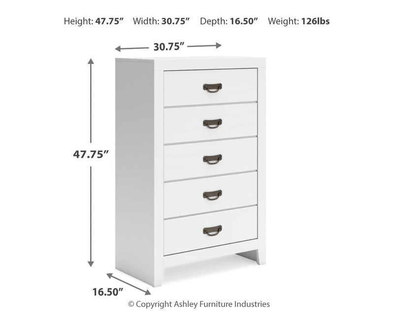 Binterglen California King Panel Bed with Mirrored Dresser, Chest and Nightstand in White from Ashley - DMV Furniture
