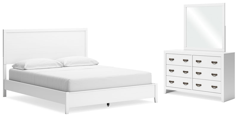 Binterglen California King Panel Bed with Mirrored Dresser in White - PKG016793