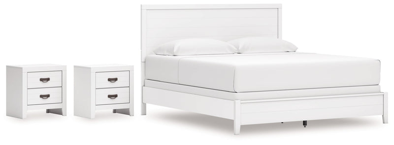 Binterglen King Panel Bed with 2 Nightstands in White from Ashley - DMV Furniture
