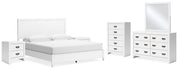 Binterglen King Panel Bed with Mirrored Dresser, Chest and 2 Nightstands in White - PKG016711