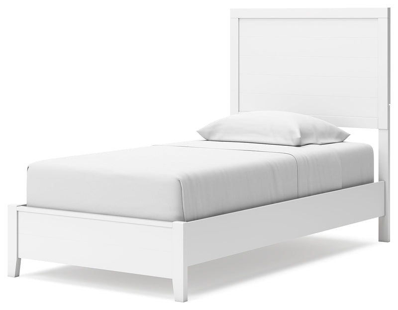 Binterglen Twin Panel Bed with Mirrored Dresser, Chest and 2 Nightstands in White - PKG016601