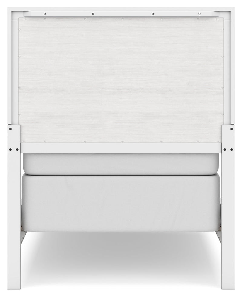 Binterglen Twin Panel Bed with Mirrored Dresser, Chest and Nightstand in White - PKG016604