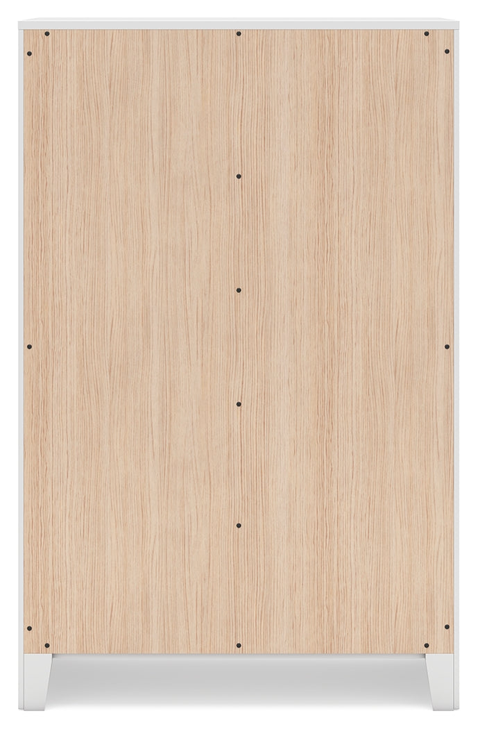 Binterglen Twin Panel Bed with Mirrored Dresser, Chest and Nightstand in White - PKG016604