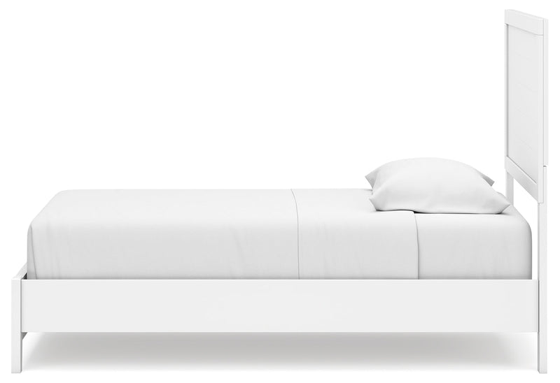 Binterglen Twin Panel Bed with Mirrored Dresser in White - PKG016599