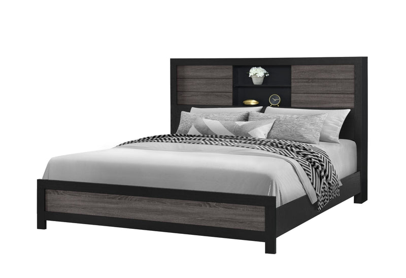 Lisbon Grey/Black Bookcase King Bed - LISBON-GREY/BLACK-BOOKCASE KB