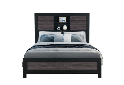Lisbon Grey/Black Bookcase Queen Bed - LISBON-GREY/BLACK-BOOKCASE QB