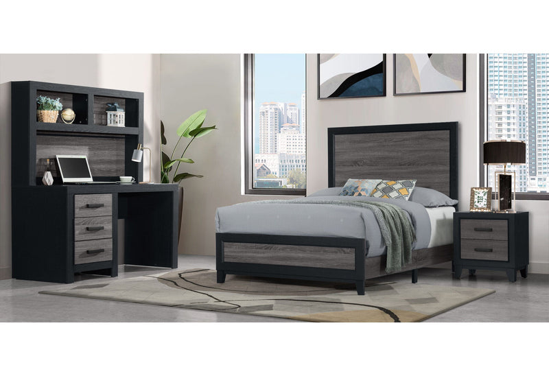 Lisbon Grey/Black Twin Bed, Dresser, Mirror And Nightstand - LISBON-GREY/BLACK-TB+DR+MR+NS