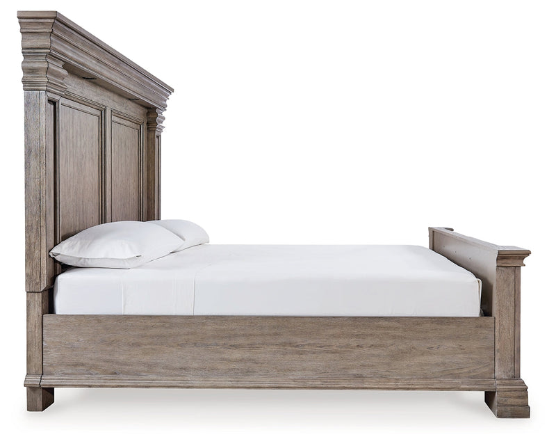 Blairhurst California King Panel Bed with Mirrored Dresser, Chest and Nightstand in Light Grayish Brown from Ashley - DMV Furniture