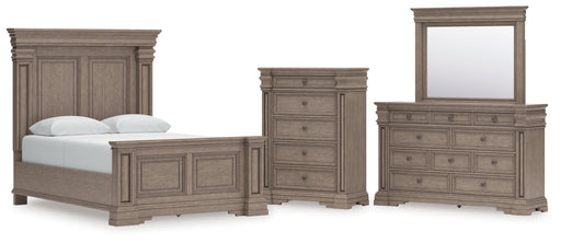 Blairhurst Queen Panel Bed with Mirrored Dresser and Chest in Light Grayish Brown from Ashley - DMV Furniture