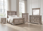 Blairhurst Queen Panel Bed with Mirrored Dresser, Chest and Nightstand in Light Grayish Brown from Ashley - DMV Furniture