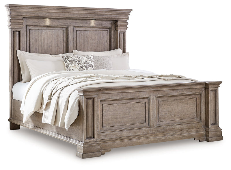 Blairhurst Queen Panel Bed with Mirrored Dresser, Chest and Nightstand in Light Grayish Brown from Ashley - DMV Furniture
