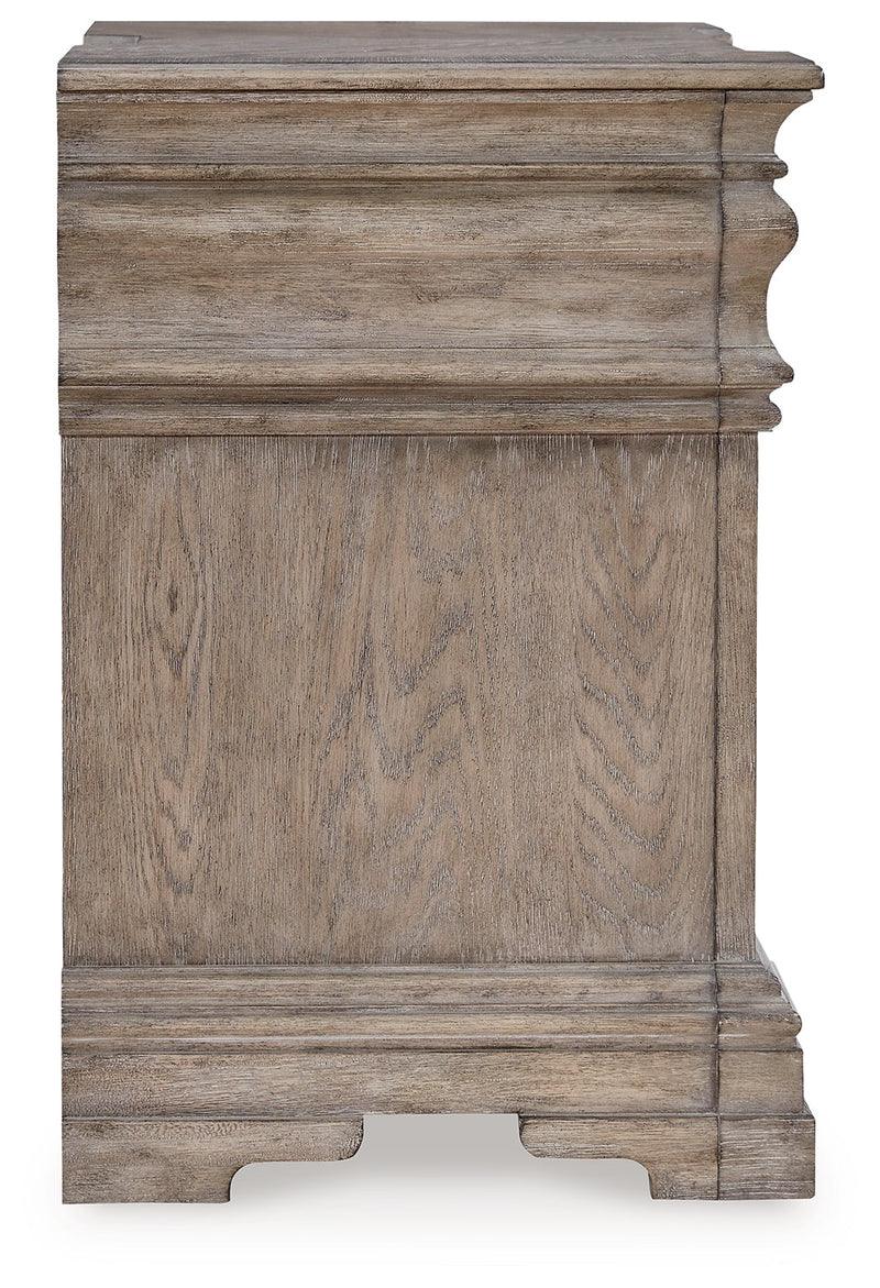 Blairhurst Queen Panel Bed with Mirrored Dresser, Chest and Nightstand in Light Grayish Brown from Ashley - DMV Furniture