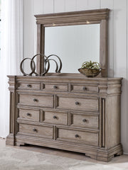 Blairhurst Queen Panel Bed with Mirrored Dresser, Chest and Nightstand in Light Grayish Brown from Ashley - DMV Furniture