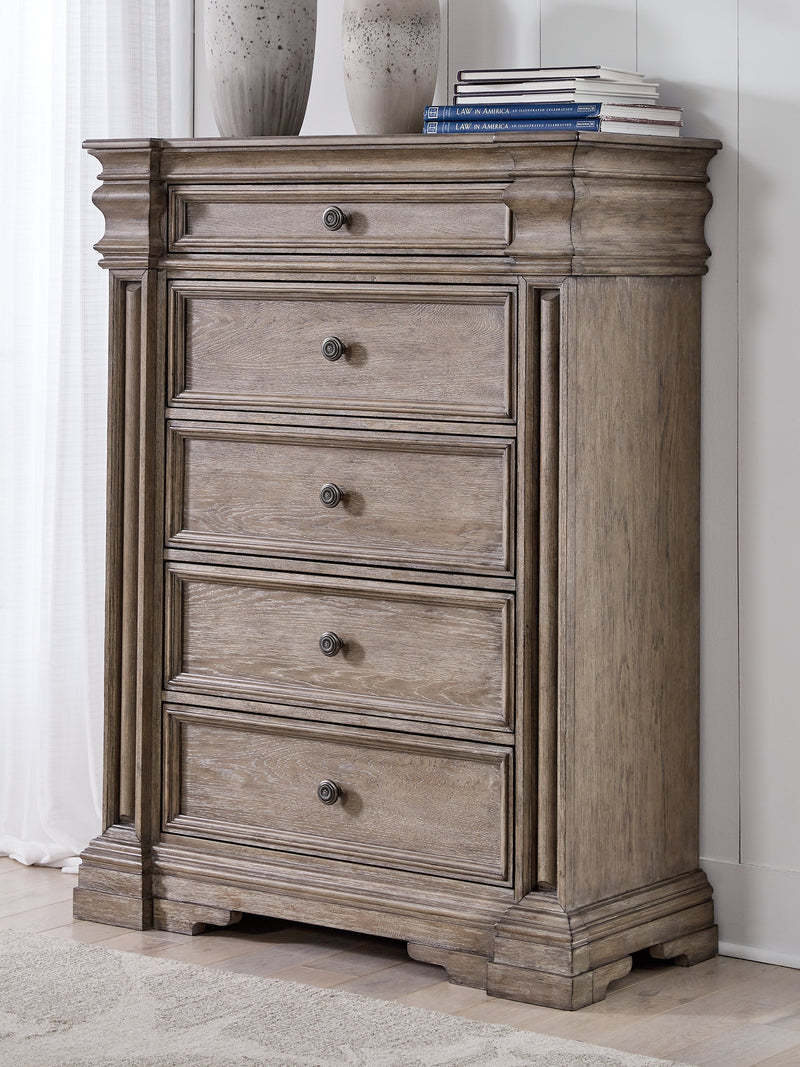 Blairhurst Queen Panel Bed with Mirrored Dresser, Chest and Nightstand in Light Grayish Brown from Ashley - DMV Furniture