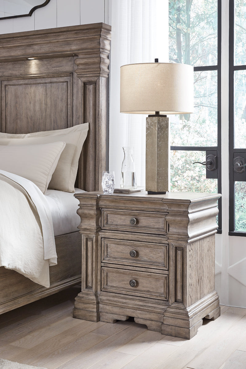 Blairhurst Queen Panel Bed with Mirrored Dresser, Chest and Nightstand in Light Grayish Brown from Ashley - DMV Furniture