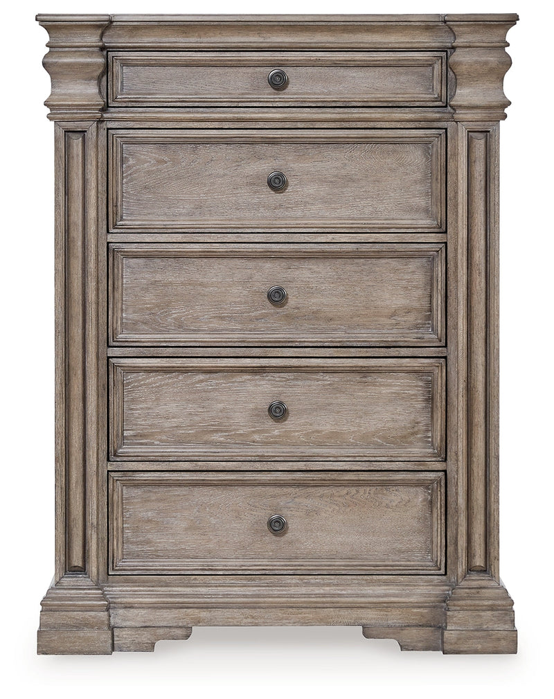 Blairhurst Queen Panel Bed with Mirrored Dresser, Chest and Nightstand in Light Grayish Brown from Ashley - DMV Furniture