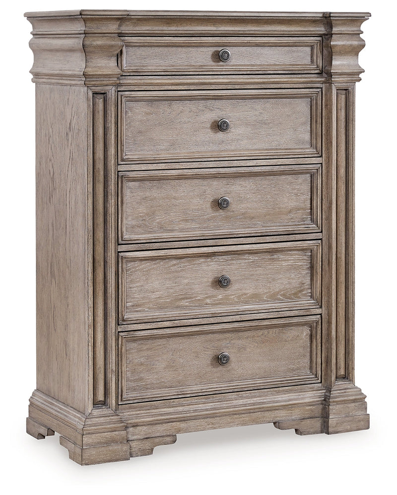 Blairhurst Queen Panel Bed with Mirrored Dresser, Chest and Nightstand in Light Grayish Brown from Ashley - DMV Furniture