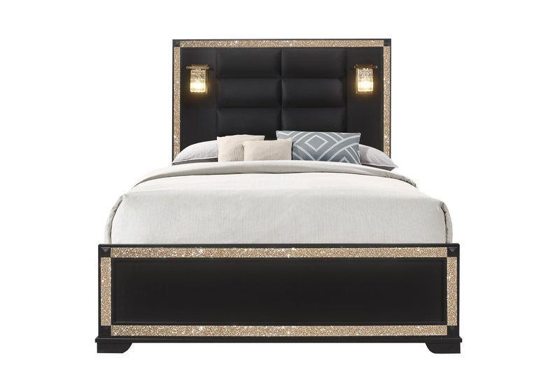 Blake Black Queen Bed With Lamps - DMV FurnitureQueen Bed