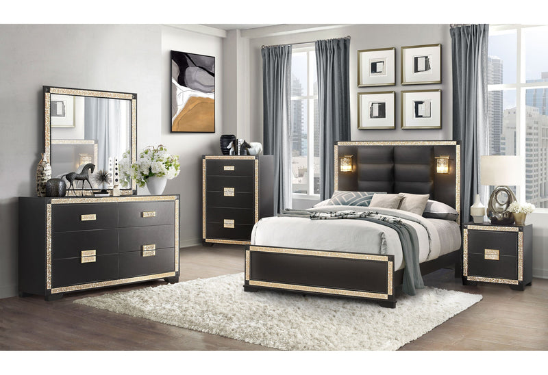 Blake Black/Gold Full Bed Group With Lamps - DMV FurnitureYouth Bedroom Set