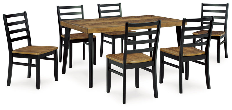 Blondon Brown/Black Dining Table and 6 Chairs (Set of 7) - D413-425