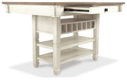 Bolanburg Antique White Counter Height Dining Table, 4 Barstools, Bench and Server - D647D32