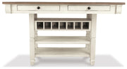 Bolanburg Antique White Counter Height Dining Table, 4 Barstools, Bench and Server - D647D32