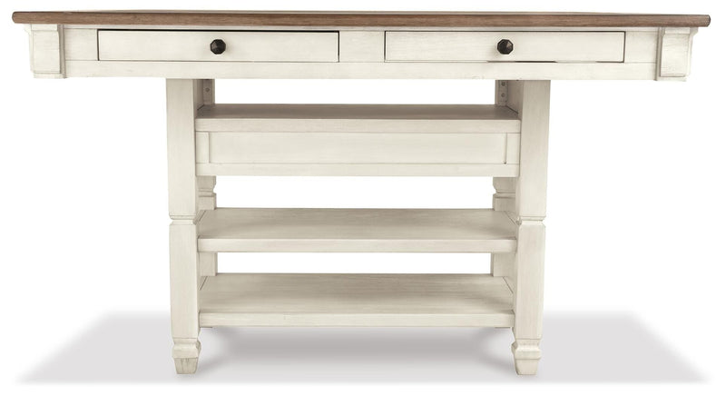 Bolanburg Antique White Counter Height Dining Table, 4 Barstools, Bench and Server - D647D32