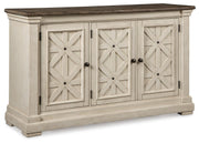 Bolanburg Antique White Counter Height Dining Table, 4 Barstools, Bench and Server - D647D32
