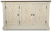 Bolanburg Antique White Counter Height Dining Table, 4 Barstools, Bench and Server - D647D32