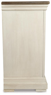 Bolanburg Antique White Counter Height Dining Table, 4 Barstools, Bench and Server - D647D32