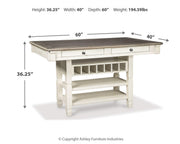 Bolanburg Antique White Counter Height Dining Table, 4 Stools, Bench and 2 Display Cabinets - D647D29